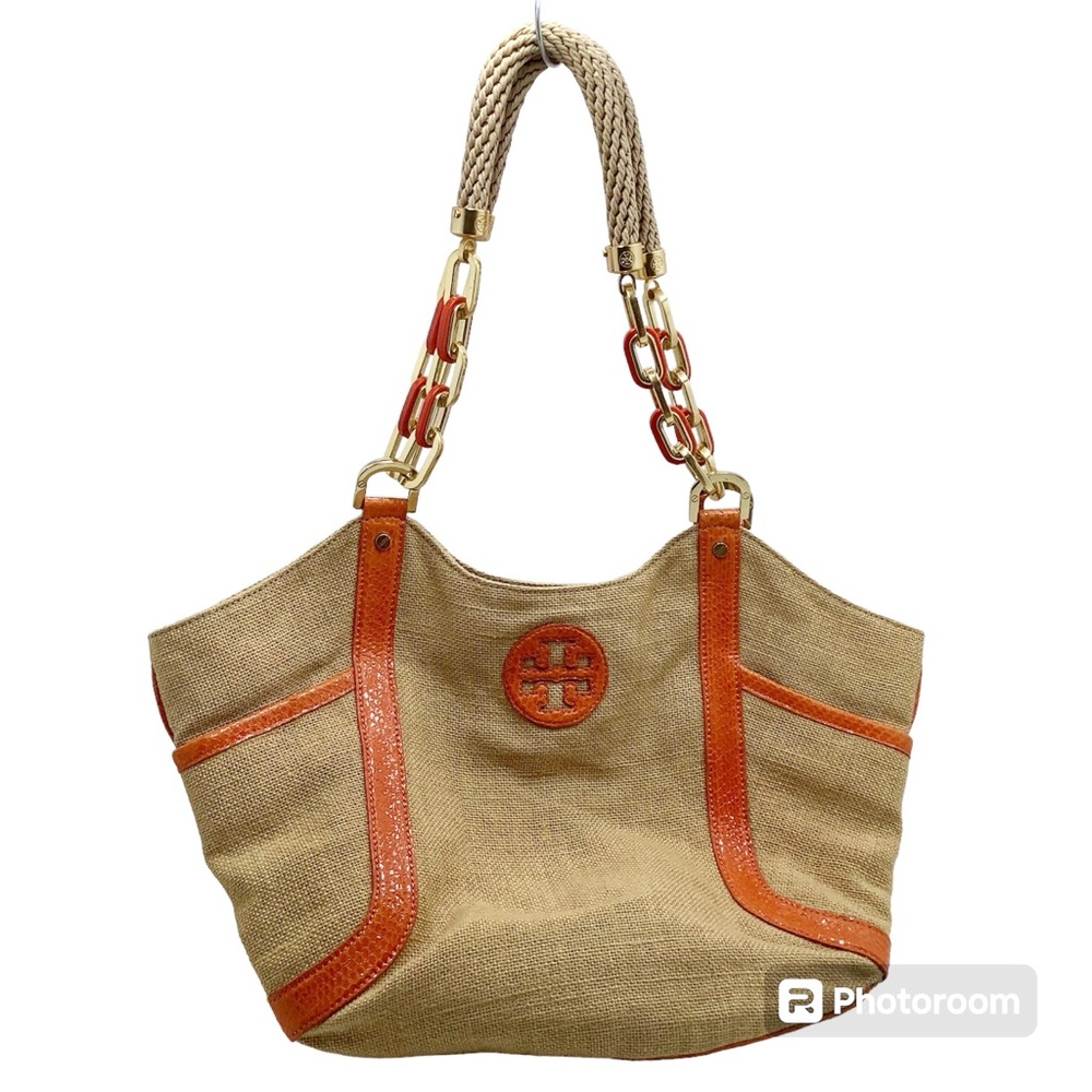 {Tory Burch} Jute Leather Trimmed Tote